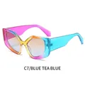 C7 variant cat-eye sunglasses with colorful gradient frame and tea blue lenses - Pink Yellow Blue Frame Brown Blue Lens