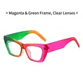 Lunettes œil de chat avec monture bicolore rose et verte et verres clairs - Monture Rose Vert Verres Transparents