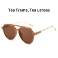 Gafas de sol aviador retro con montura color té, lentes marrones y doble puente metálico - Montura Té Lente Té