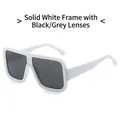 Fashionable oversized square sunglasses with solid white frame and dark grey lenses - White Frame Dark Grey Lens