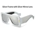 Futuristic oversized square sunglasses with silver frames and mirrored lenses - Silver Frame White Mirror Lens