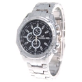 Classic silver alloy men's watch with black dial and three-eye decorative tachymeter - Silver Black