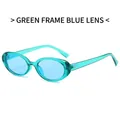 Retro oval sunglasses with green transparent frames and light blue tinted lenses - Green Frame & Blue Lenses