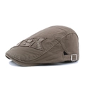 Dark brown cotton beret hat with side BX embroidery and adjustable metal buckle - Army Green