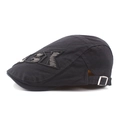 Black cotton flat cap with BX embroidery and adjustable silver metal buckle - Black