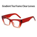 Lunettes de soleil œil de chat avec monture thé dégradé et verres transparents - Monture Dégradé Thé Verres Transparents