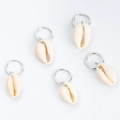 Set of five natural cream shell leaf charms with silver rings for DIY hair accessories - Shell / Silver Shell (6264)