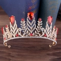 Corona nuziale barocca dorata con pietre preziose rosse e cristalli per abiti da sposa - Base Oro Chiaro & Rosso