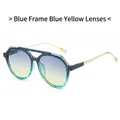 Gafas de sol retro con montura azul y lentes degradadas de azul a amarillo - Montura Azul Lente Azul Amarilla