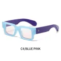 Gafas de sol cuadradas retro montura azul con lentes degradadas rosa y remaches - Montura azul lentes degradado rosa