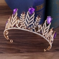Baroque gold crown with pear-shaped purple rhinestones and intricate crystal leaf patterns - Gold Base Clear & Purple Red