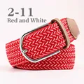 Elastic woven belt with red and white stripes and a silver metal pin buckle - 107cm / Red and White
