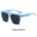 Occhiali da sole squadrati blu oversize con lenti nere e rivetti in metallo a stella - Montatura Blu Lenti Grigie