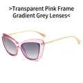 Occhiali da sole cat eye alla moda con montura rosa trasparente e lenti sfumate - Montatura Rosa Trasparente Lenti Grigio Sfumato