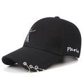 Black Harajuku baseball cap with three silver rings, Eiffel Tower pendant and Paris embroidery - Black