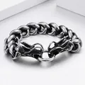 Vintage double dragon head stainless steel bracelet with thick Cuban chain links - Vintage Double Dragon Head Style (KB91305-BD)