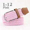 Pink elastic woven belt with silver metal D-ring buckle and dark brown leather accents - 107cm / Pink