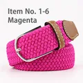 Plum stretch woven belt for men and women with silver buckle and brown leather trim - 107cm / Rose Red
