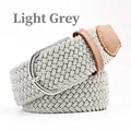 Elastic woven belt in light gray with silver D-buckle and brown leather trim accents - 107cm / Light Gray