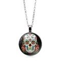 Silberne Halskette mit buntem mexikanischem Sugar-Skull-Anhänger aus Glasstein - Silber