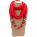 Ethnic style scarf necklace for women featuring vibrant red beads and soft red fabric - 180x40cm / Red