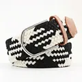 Elastic woven belt in black and white mix pattern with silver D-ring buckle - 107cm / Black Mixed White