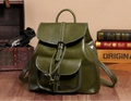 Zaino vintage in pelle cerata verde scuro con chiusura a coulisse e fibbie in metallo - 30cmx28cmx12cm / Verde Erba