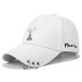 White baseball cap with three silver rings, Eiffel Tower pendant and Paris embroidery - White