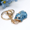 Blue enamel Kirin keychain with sparkling crystals and gold-plated ring attachment - Sky Blue Fortune Pixiu