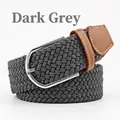 Elastic braided fabric belt for men and women in dark grey with silver buckle - Dark Gray