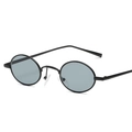 Vintage steampunk small oval sunglasses with black metal frame and grey lenses in a 45-degree view - Black Frame Black Grey Lens