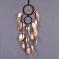 Double hoop dream catcher wall hanging with black rings and brown white feathers - Black