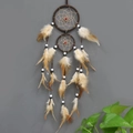 Handmade brown double ring dream catcher with natural feathers and wooden beads - Dark Coffee