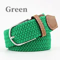 Casual green elastic woven belt with silver metal buckle and brown synthetic leather accents - 107cm / Green