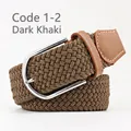 Business casual men's braided elastic belt in dark khaki with silver pin buckle - 107cm / Dark Khaki