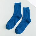 Navy blue mid-calf men's cotton socks with classic ribbed texture and elastic cuffs - One Size / Sapphire Blue