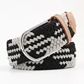 Elastic woven stretch belt for men in black and white mixed grey with silver pin buckle - 107cm / Black Mixed Grey
