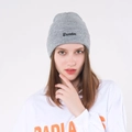 Grey knitted beanie for men with Drunken embroidery detail on a white background - M (56-58cm) / Gray Drunken Slogan