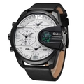 Detail of oversized men's watch with four time zones and integrated compass dial - White Face with Black Accent