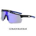 Gafas de sol deportivas con montura negro azul y lentes de espejo azul para ciclismo - Montura Negra Azul Lentes de Espejo Azules (C2)