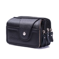 Men's black PU leather belt waist bag with multiple zipper pockets and metal buckles - 3306 Black Triple Layer 16cm