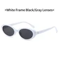 Retro oval sunglasses with white frames and dark grey lenses for women - White Frame Dark Grey Lens