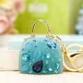 Light blue pearl mini bag keychain with dark blue rhinestones and gold metal ring - Blue Jelly Crossbody Bag