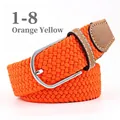 Elastic woven belt in vibrant orange with polished silver buckle and brown leather tip - 107cm / Orange