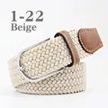 Beige elastic woven stretch belt for men and women with silver needle buckle and leather ends - 107cm / Beige