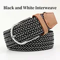 Elastic woven belt with black and white chevron pattern and silver metal pin buckle - 107cm / Black and White