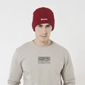 Men's dark red knitted beanie hat featuring white Drunken embroidery and cozy style - M (56-58cm) / Burgundy Drunken Slogan