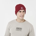 Rote Strickmütze für Herren mit weißer Stickerei und dazu passendes graues Sweatshirt - M (56-58cm) / Burgunder Smile-Slogan