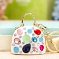 Elegant white handbag keychain with colorful rhinestones and gold metal lobster clasp - White Jelly Crossbody Bag