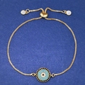 Adjustable gold evil eye bracelet with blue pavé crystals and square link chain design - Gold